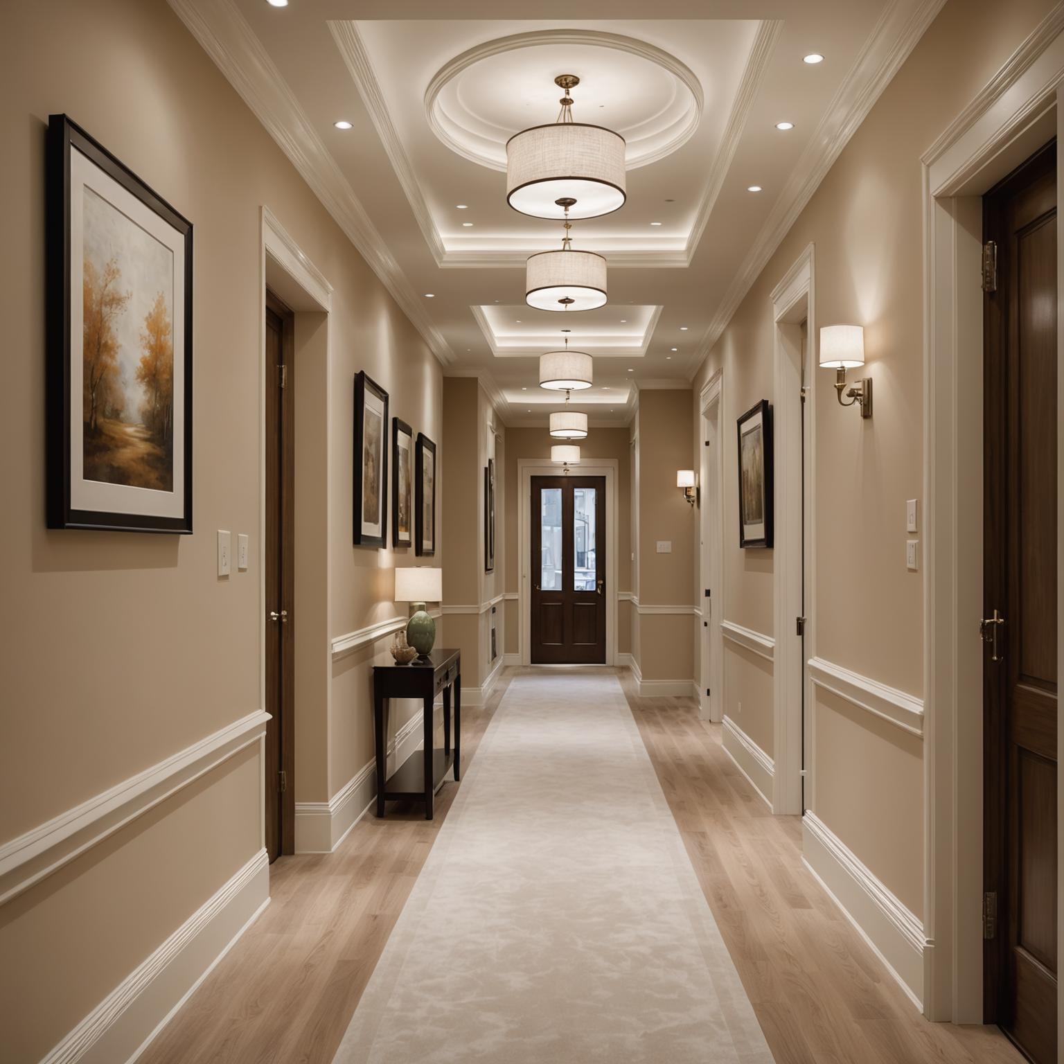 Hallway with double-tier dropped tray ceiling.