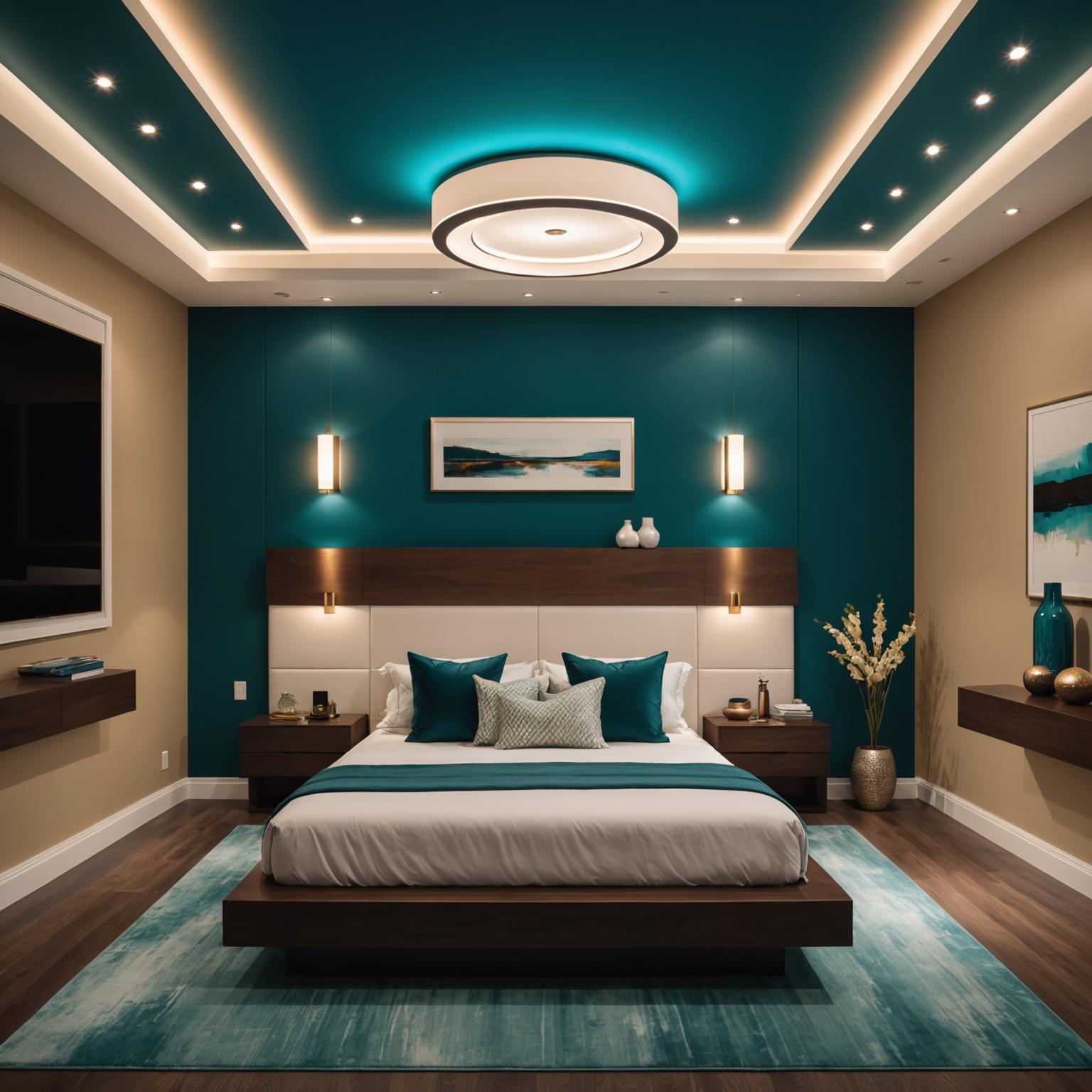 Master bedroom with warm cove lighting.